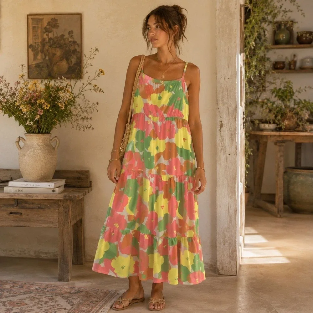 ANTHROPOLOGIE SANCTUARY Women's Midi Dress LARGE Floral Smocked XD9019GH2 - Picture 1 of 7